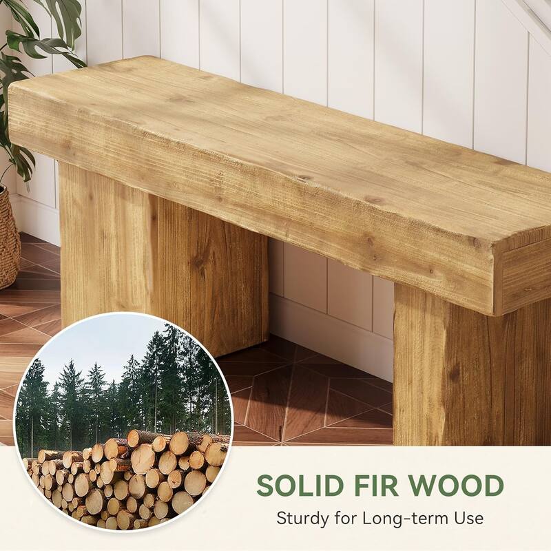 47" Thickened Solid Wood Bench, Rustic Farmhouse Entryway Bench with Artistic Legs