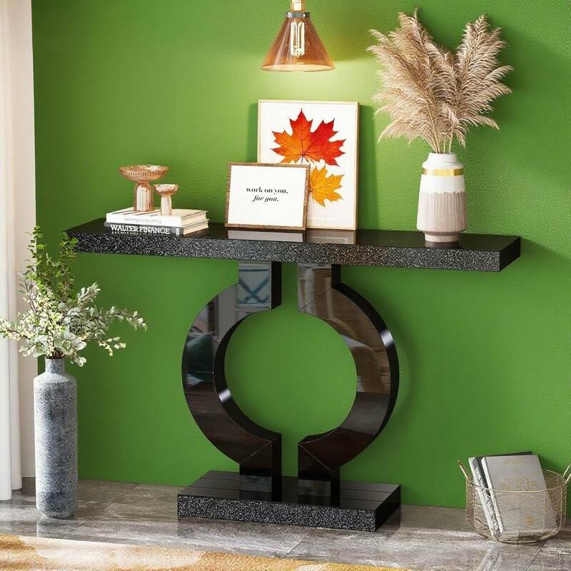 Acrylic and Glass Console Table with O-Shaped Base Design - 43.11"W x 11.61"D x 31.89"H
