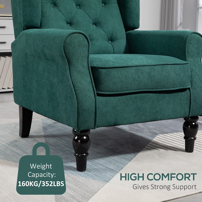 Dark Green Modern 29.3" High Back Upholstered Buttons Tufted Accent Chair with High Wingback and Thick Padded Seat