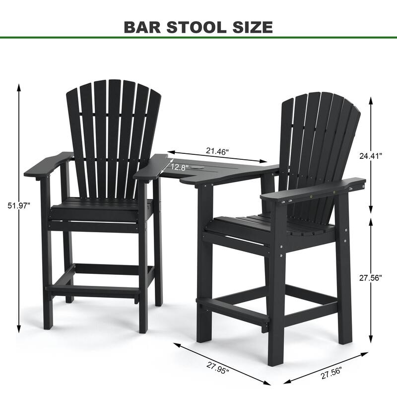 Patio Bar Stools Adirondack Arm Chairs Set of 2, 3 colors