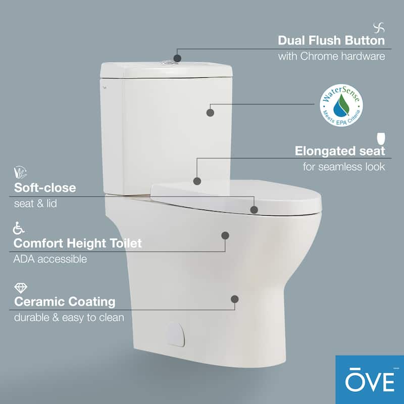 Ove Decors 1.1 / 1.6 GPF Dual Flush Two-Piece Elongated Chair Height