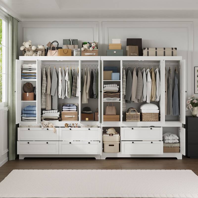 Meyreso White Modular Wardrobe Closet with Drawers, Convertible Stacking Armoire - N/A