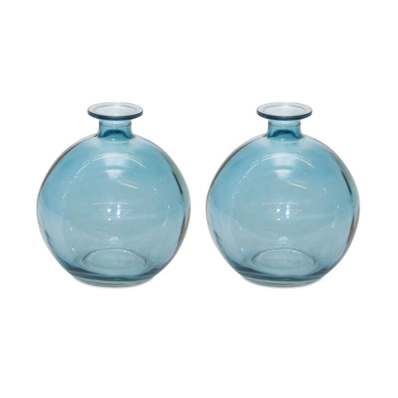 Transparent Glass Vases - 5.5" - Blue - Set of 2