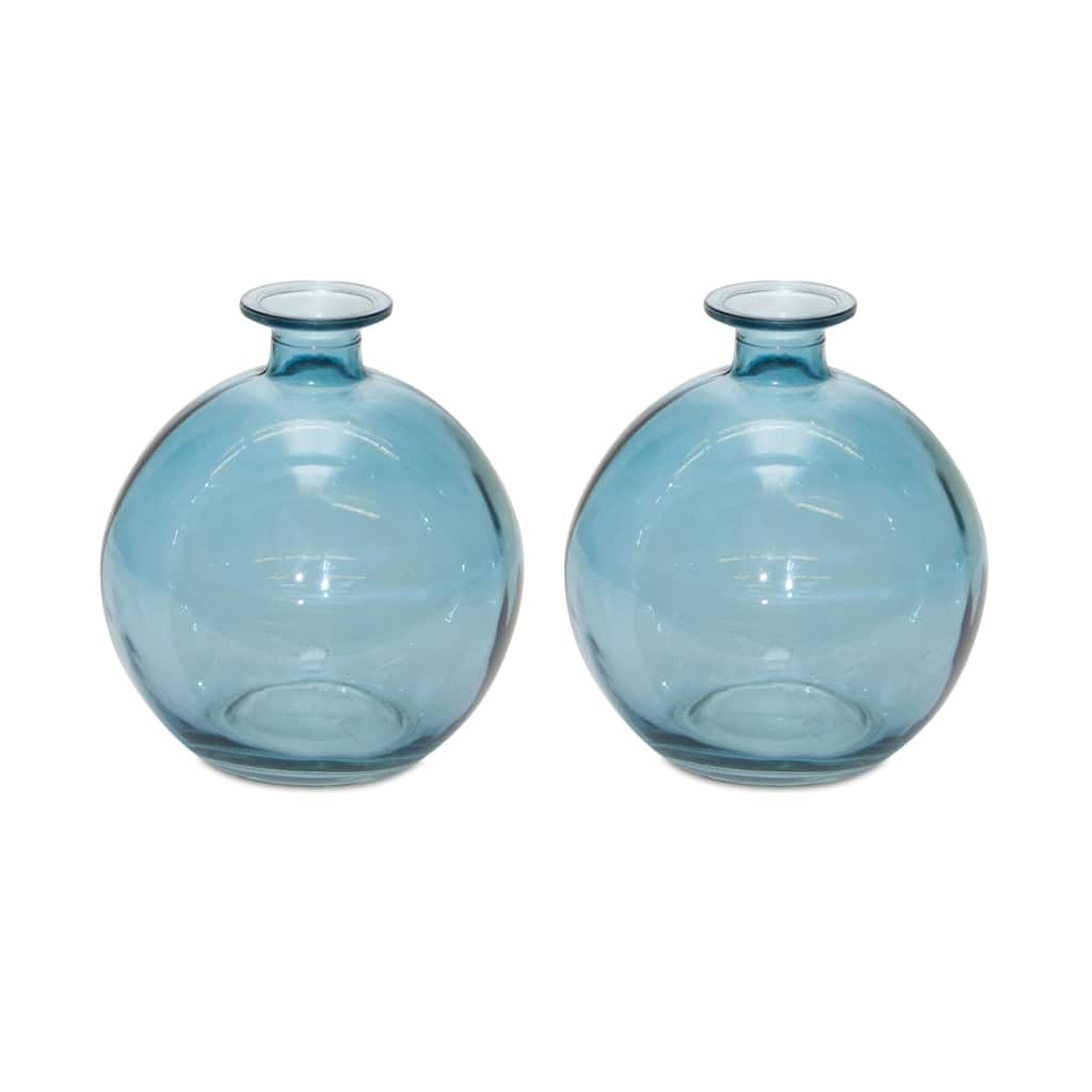 Transparent Glass Vases - 5.5" - Blue - Set of 2
