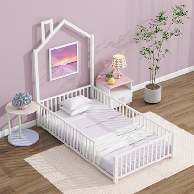 Twin Metal Platform Bed with Guardrails & Chimney Design