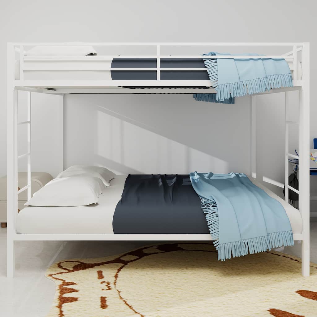 Multi -Functional Square Tube Iron Bunk Bed, Full - Size Upper & Full - Size Lower Bed, Robust Metal Frame Resists Wear