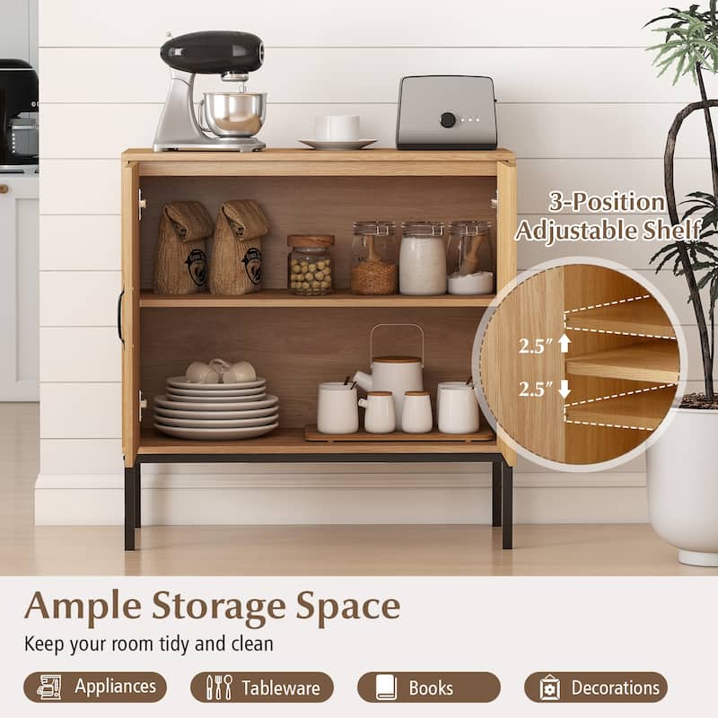 Natural Rattan Storage Cabinet with Adjustable Shelf Modern Boho Sideboard Accent Console Table with Metal Legs