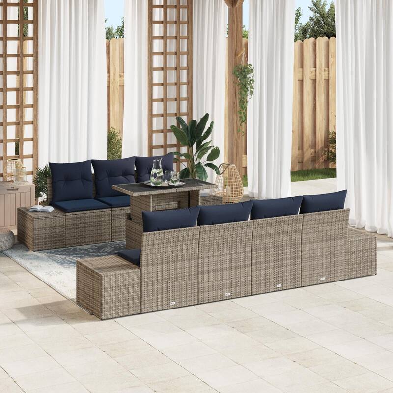 vidaXL 8 Piece Garden Sofa Set with Cushions - 115.8×24.4×27.2 - Grey