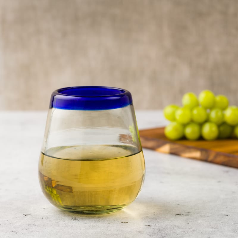 10 Strawberry Street Cobalt Rim Handlown Mexican Glassware, set of 6