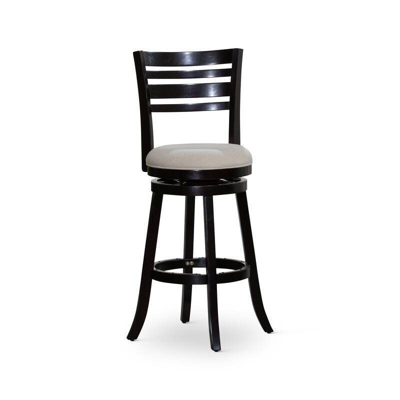 DTY Indoor Living Granby 4-Slat Back Swivel Stool - Espresso Finish/Beige Fabric - Bar Height - 29-32 in.