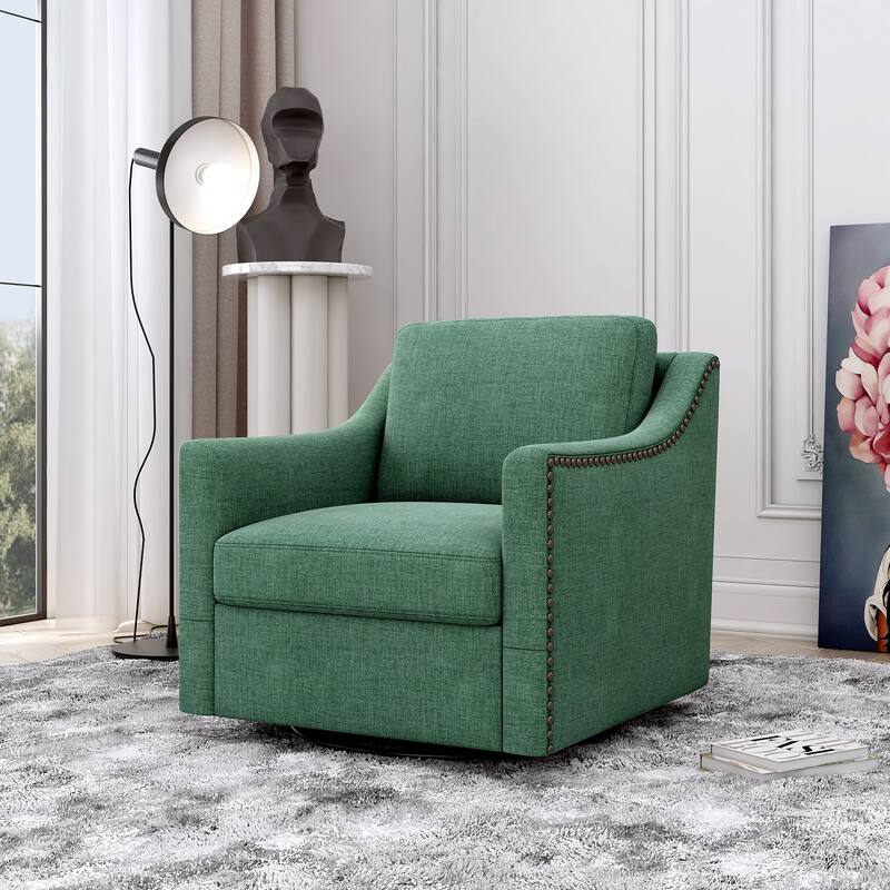 Modern Soft Velvet Upholstered Ergonomics Swivel Armchair: 360 Degree Movement, Brass Nail Decorative