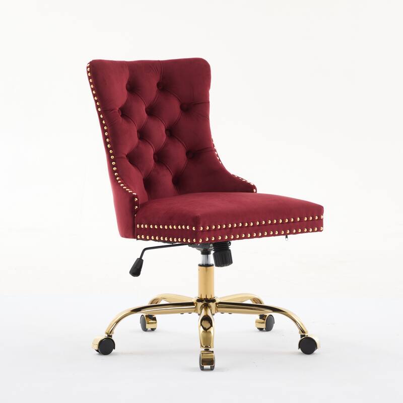 GDF Studio - Velvet Tufted Upholstered Home Office Chair with Golden Metal Base with Swivel Adjustment and Elegant Button Back