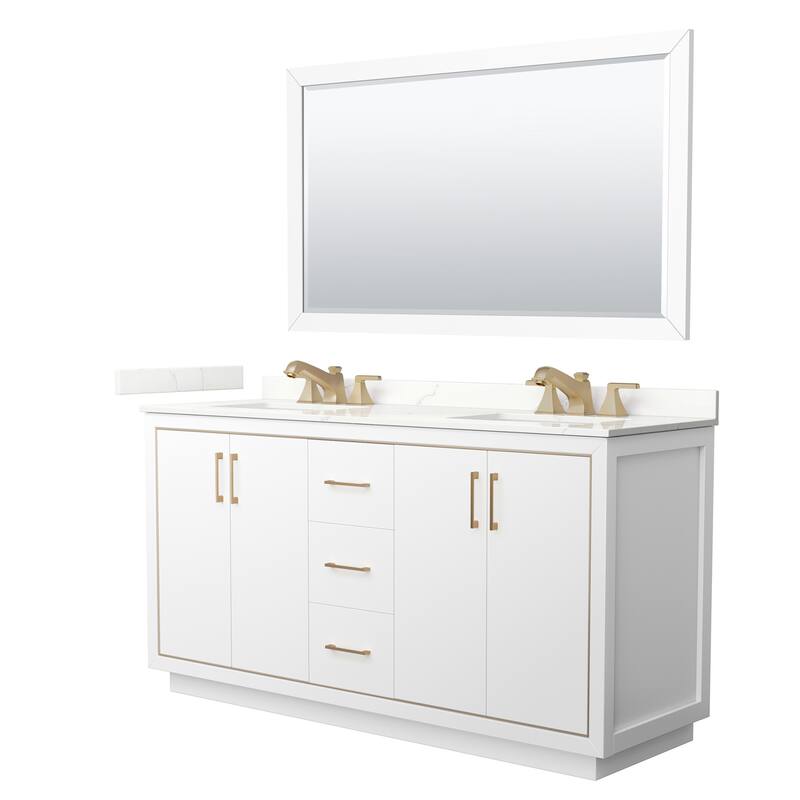 Wyndham Collection WCF111166D-QTZ-US3M58 Icon 66" Free Standing Double - White / Giotto Quartz Top / Satin Bronze Hardware