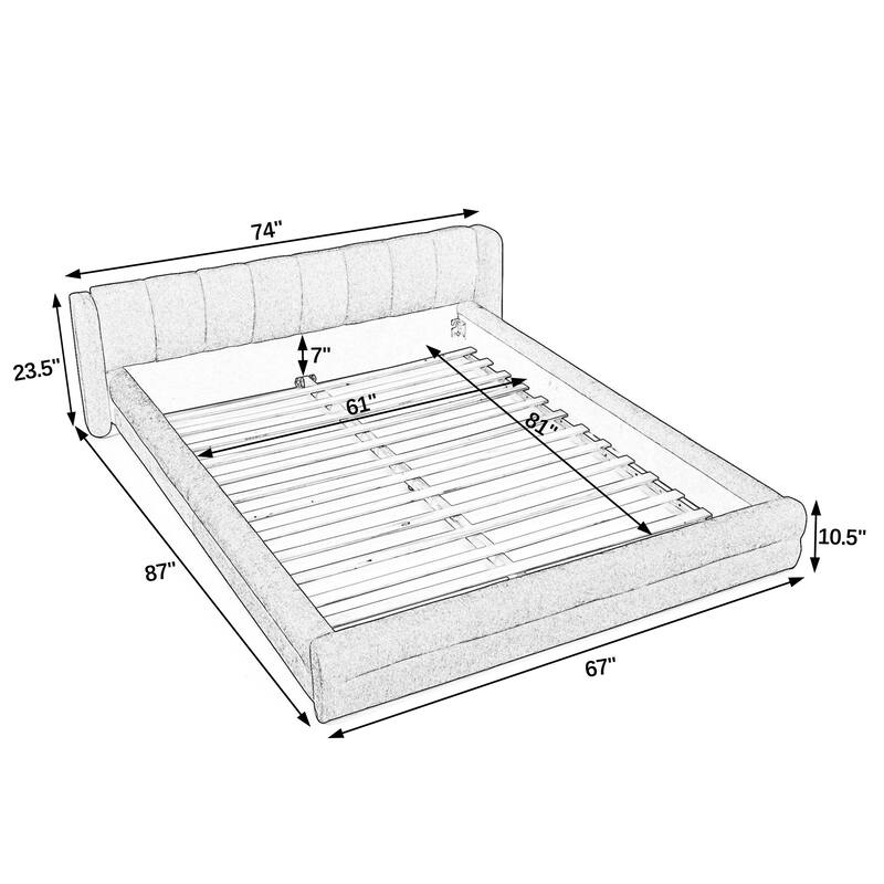 Queen Size Upholstered Platform Bed with Thick Chenille Fabric, Solid Frame & Headboard, Beige