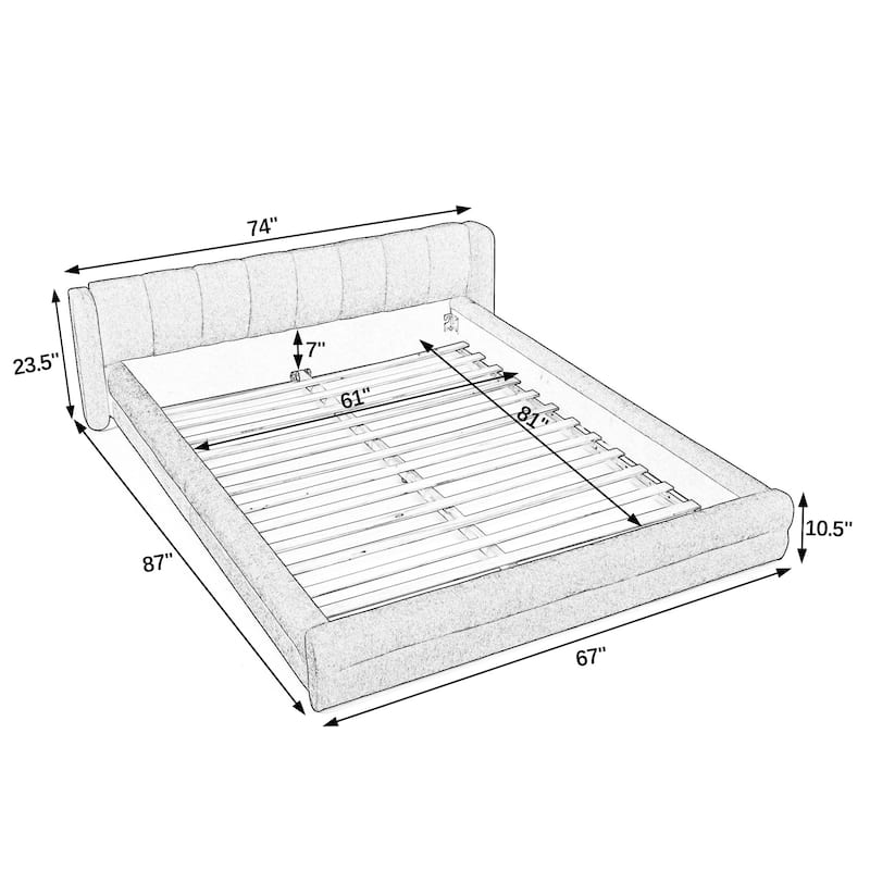 Queen Size Upholstered Platform Bed with Thick Chenille Fabric, Solid Frame & Headboard,Blue+Green