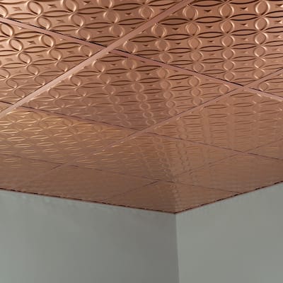 FASÄDE Rings Decorative Vinyl 2ft x 2ft Lay in Ceiling Panel in Polished Copper (5 Pack)