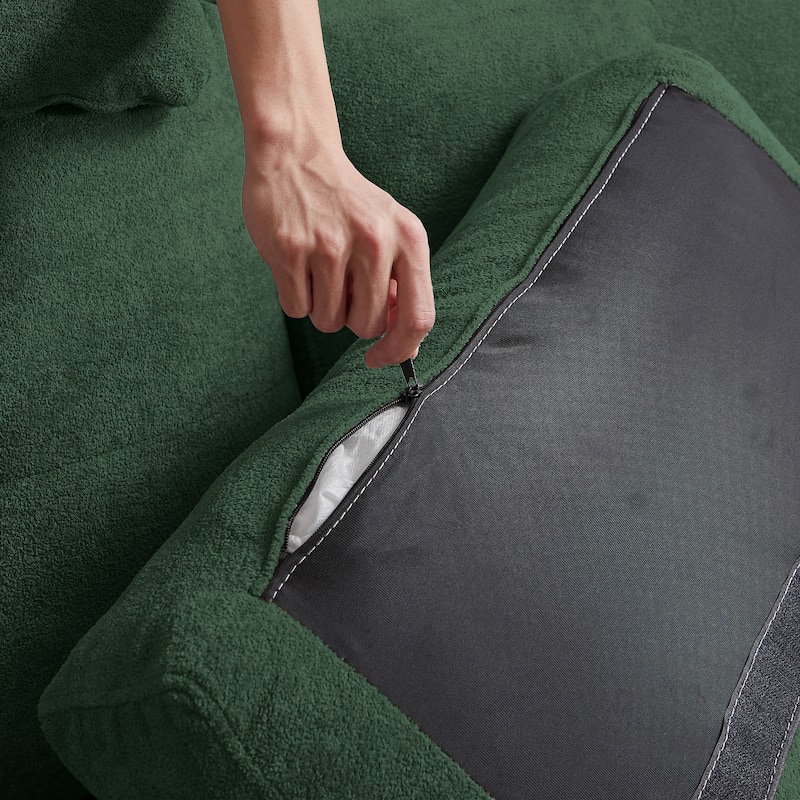 109" Modern 4 Seaters Towelling Sectional Sofa with Hidden Coffee Table Adjustable Headrest and Large Storage Space