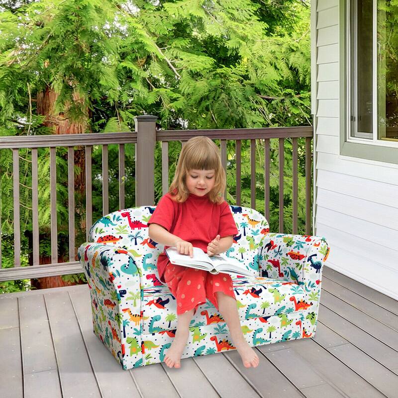 Gymax Double Kids Dinosaur Sofa Children Armrest Couch Upholstered - See Details