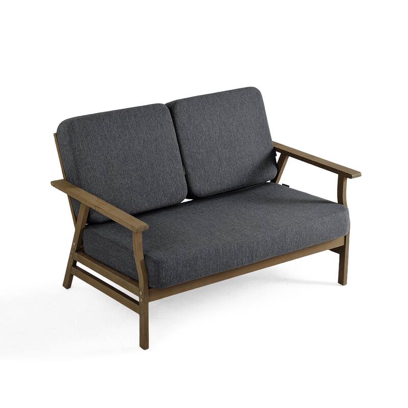 Modern Wood Outdoor Patio Sofa Loveseat with Cushion