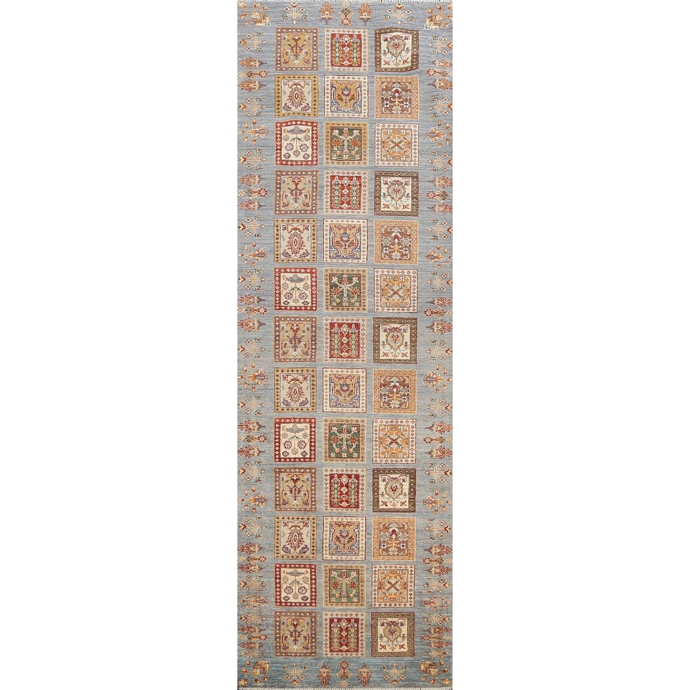 Traditional Garden Design Kazak Oriental Wool Runner Rug Hand-knotted - 2'9" x 10'5"