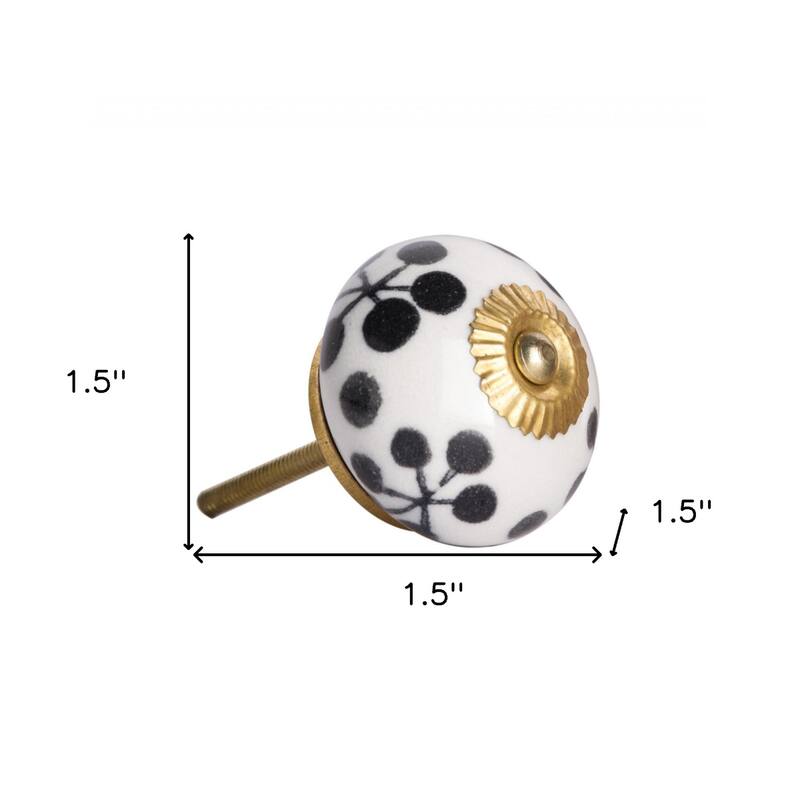 Set of 12 Ceramic Round Cabinet Knobs with Gold Finish and Floral Design Includes Screws and Back Plates - 1.5” x 1.5” x 1.5”