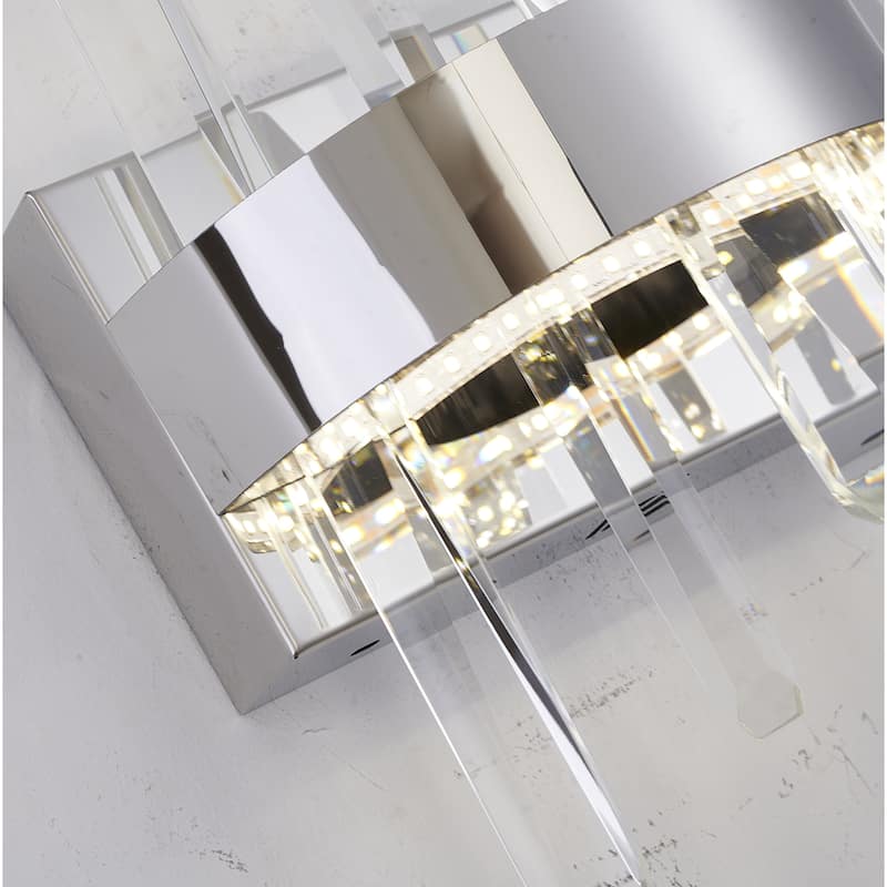 1-Light Chrome Stainless Steel LED Wall Sconce With Clear Crystal Accents