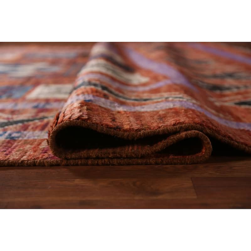 Orange Tribal Geometric Moroccan Oriental Rug Hand-Knotted Wool Carpet - 8'9" x 9'11"