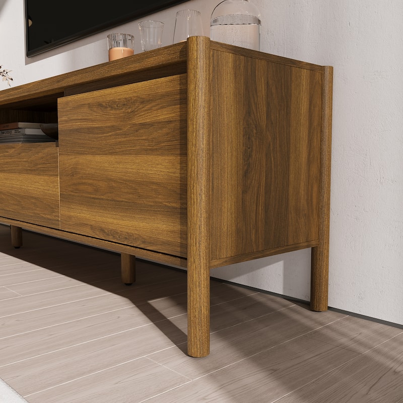 4 Storage spaces TV Shelf,Wall Mounted Cabinet Unit,Bookshelf for TV Placement,Retro Walnut