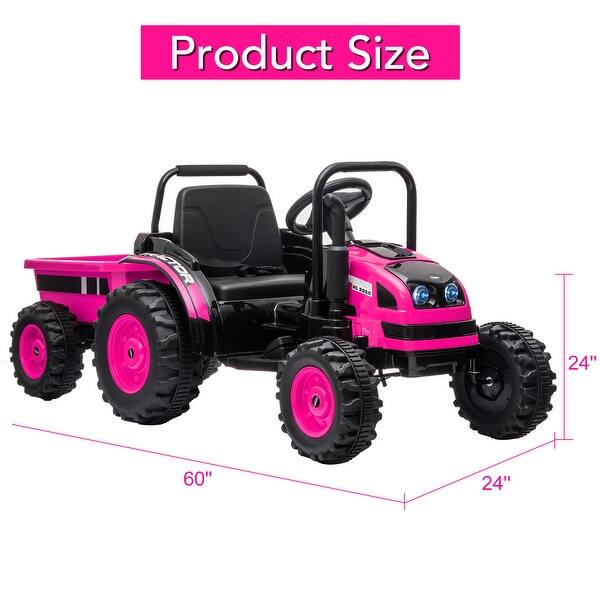 dimension image slide 0 of 4, 12V Electric Ride-On Tractor for Kids with Trailer, Remote Control, Music, LED Lights, Battery Powered Toy Vehicle