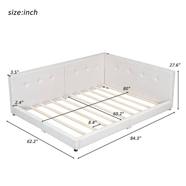 dimension image slide 1 of 2, Queen Size Upholstered Platform Bed with USB Ports, Sturdy Wood Frame, Beige