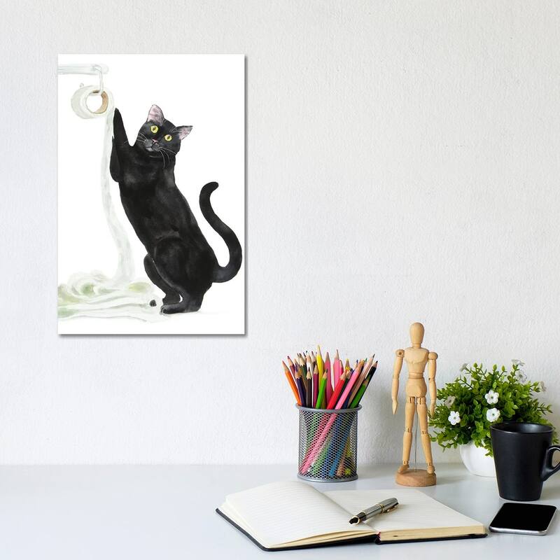 iCanvas "Black Cat And Toilet Paper" by Alexey Dmitrievich Shmyrov Canvas Print - 12x8x0.75