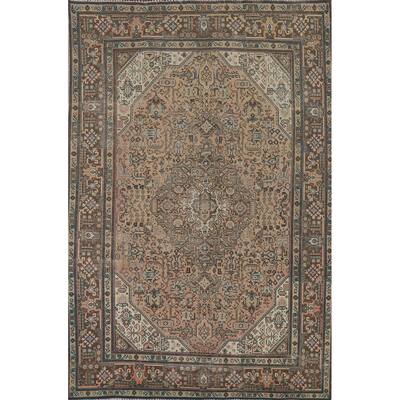 Geometric Tabriz Vintage Persian Area Rug Hand-Knotted Wool Carpet - 6'8" x 9'10"
