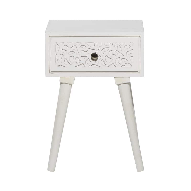 Mango Wood Scroll Intricately Carved Single Drawer Accent Table - White - Roche River Decor