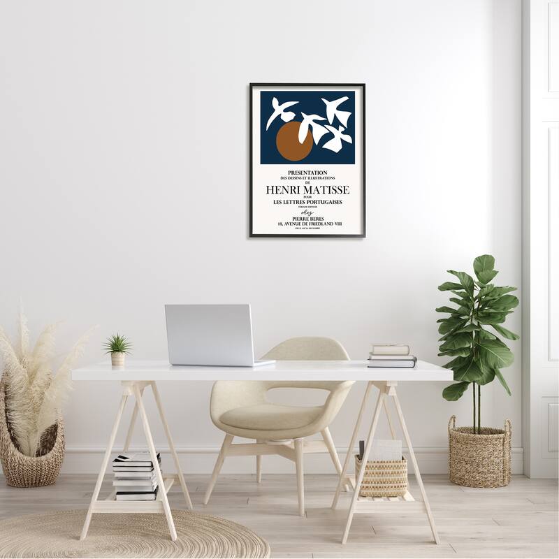 Stupell Historic Matisse Birds Flying Sun Collage Flyer Framed Wall Art - Blue