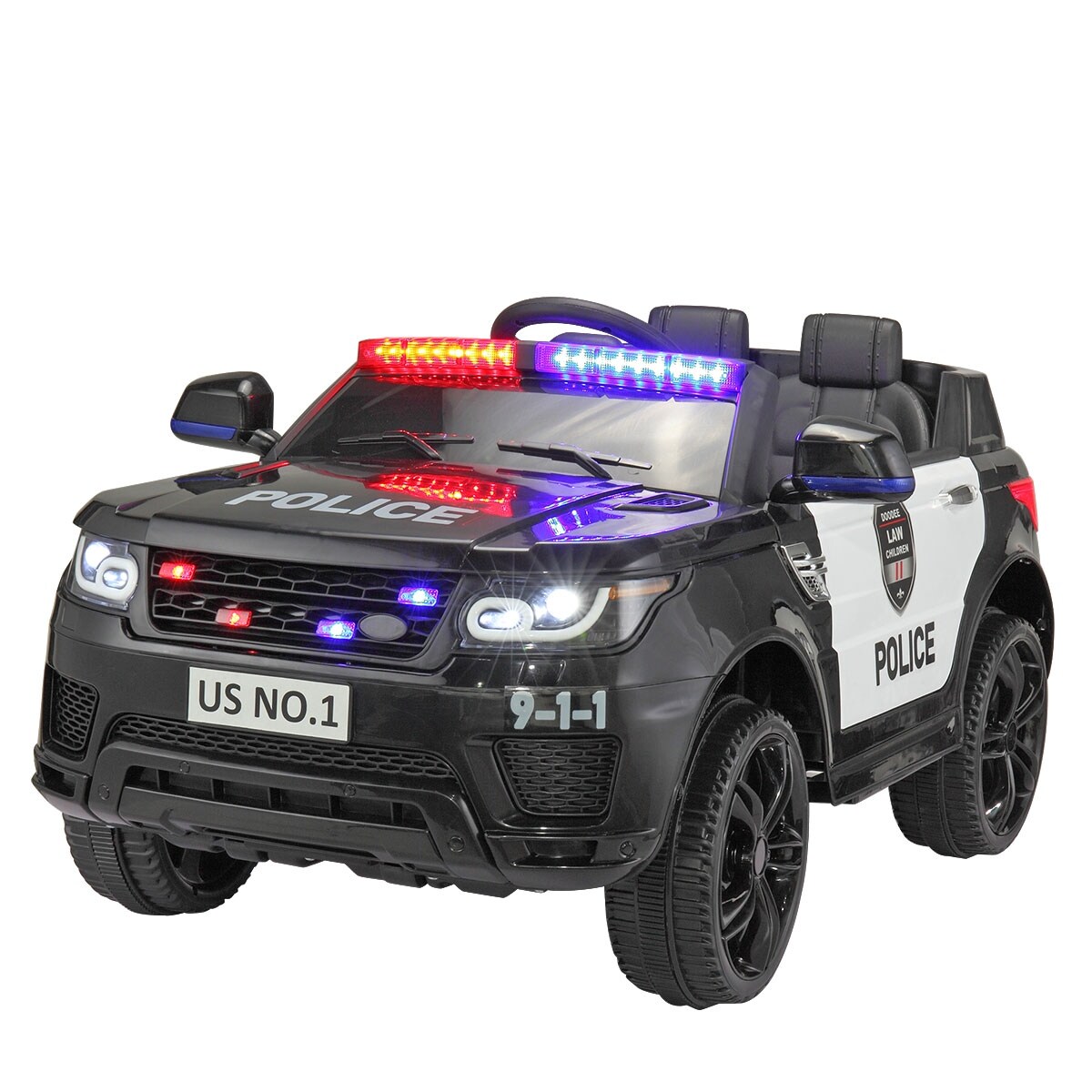 12V Kid Ride on Police Car with Parental Remote Control Battery Powered Electric Truck with Siren Flashing Lights Music Black