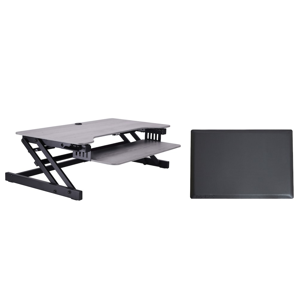 Rocelco 37.5 in. W Gray Height Adjustable Standing Desk Converter with Anti Fatigue Mat and Dual Monitor Riser Platform