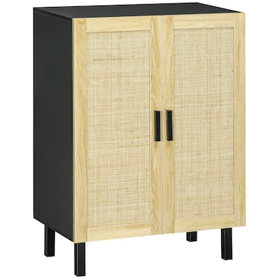 Boho Design Buffet Cabinet with 2 Rattan Doors and Adjustable Shelves for Living Room