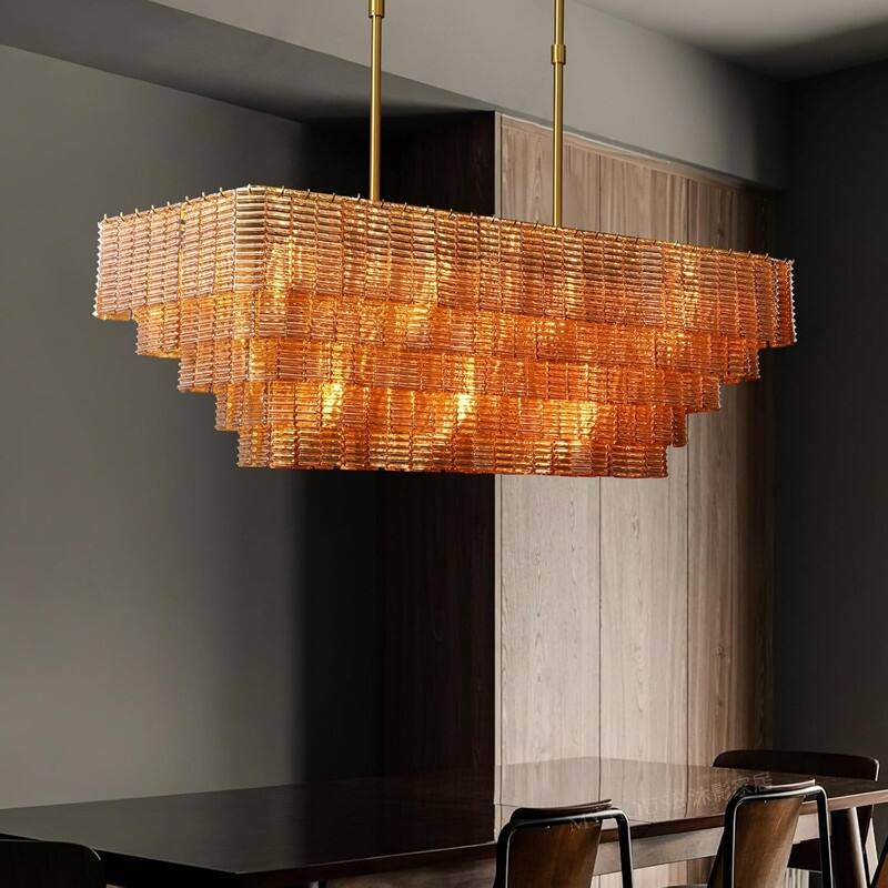 KAYLA Rectangle Ceiling Chandeliers Big Home Decoration Large Hanging Lamps for Dining Room,Pendant Lights - 59in - Gold