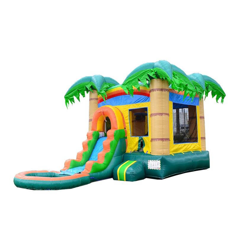 HeroKiddo Tropical Breeze Commercial Grade Inflatable Bounce House & Water Slide Combo with Detachable Pool (No Blower Included)