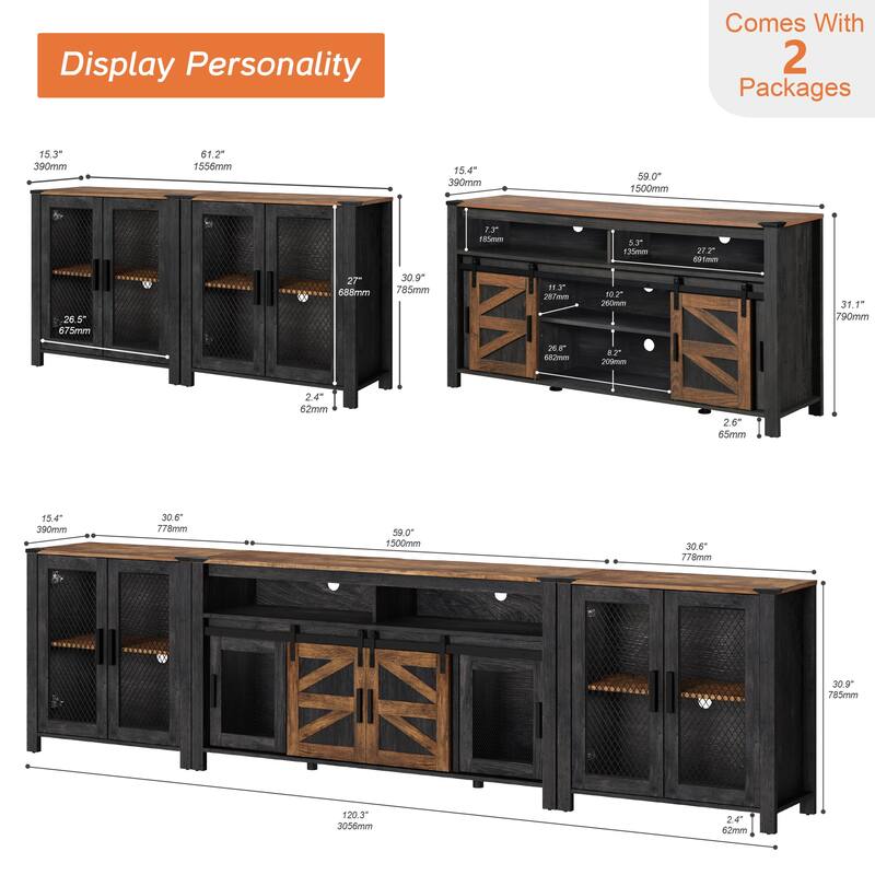 TV Stand with 5 Drawers and 2 Door Storage with Adjustable Shelf - 1 Pack