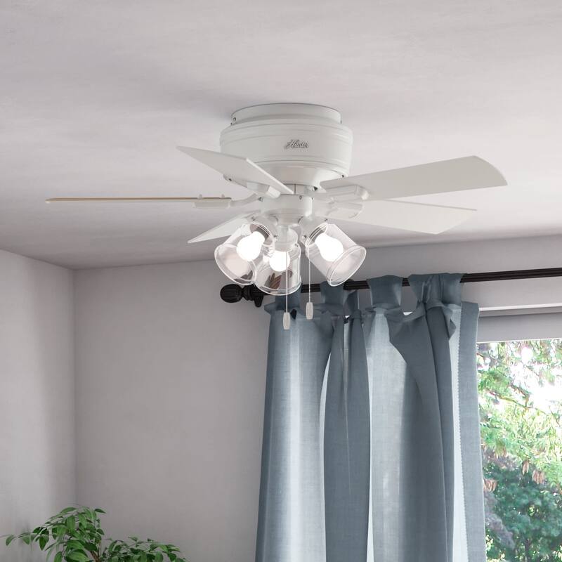 Hunter 42" Crestfield Low Profile Ceiling Fan with 3-Light LED Light Kit and Pull Chain - Casual, Farmhouse, Rustic - Fresh White