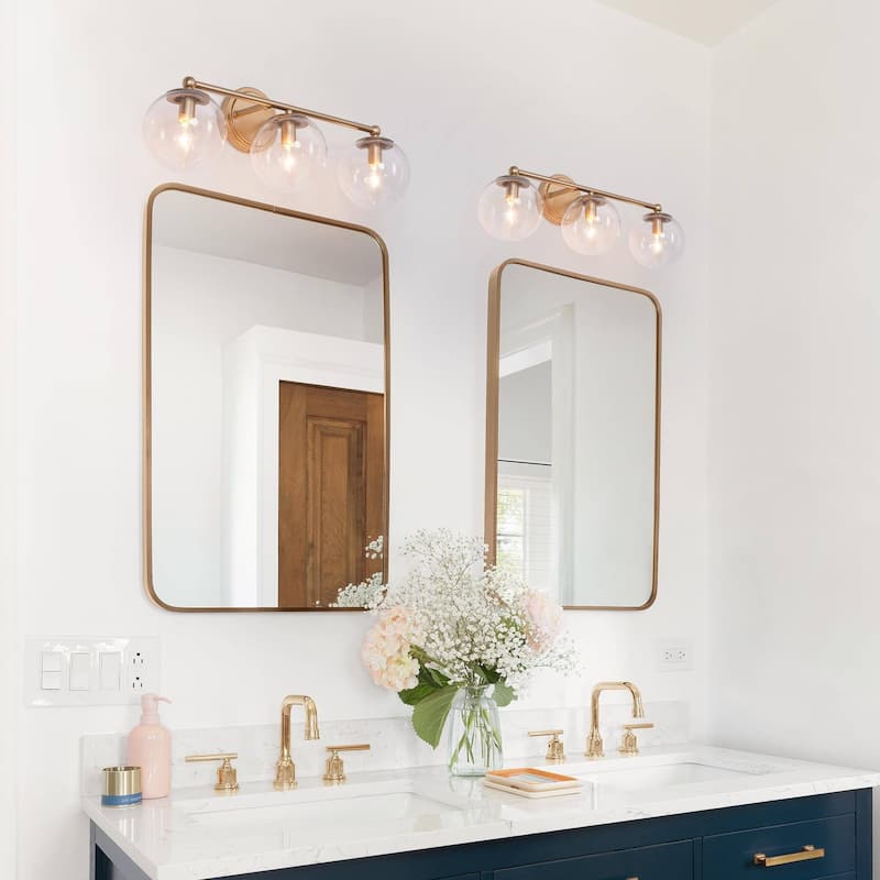 Holla Modern Farmhouse Matte Bronze Gold 3-Light Dome Glass Bathroom Vanity Lights Dimmable