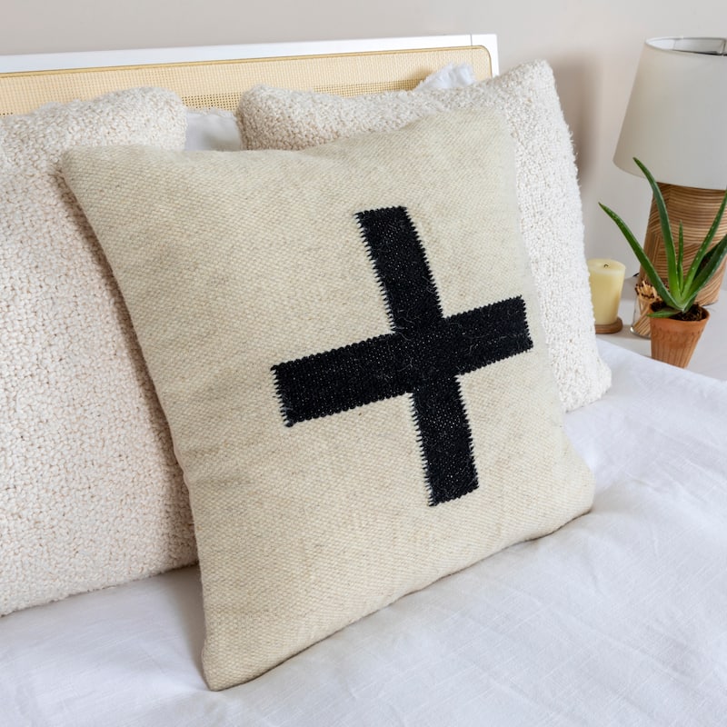 Wool Blend Pillow with Swiss Cross