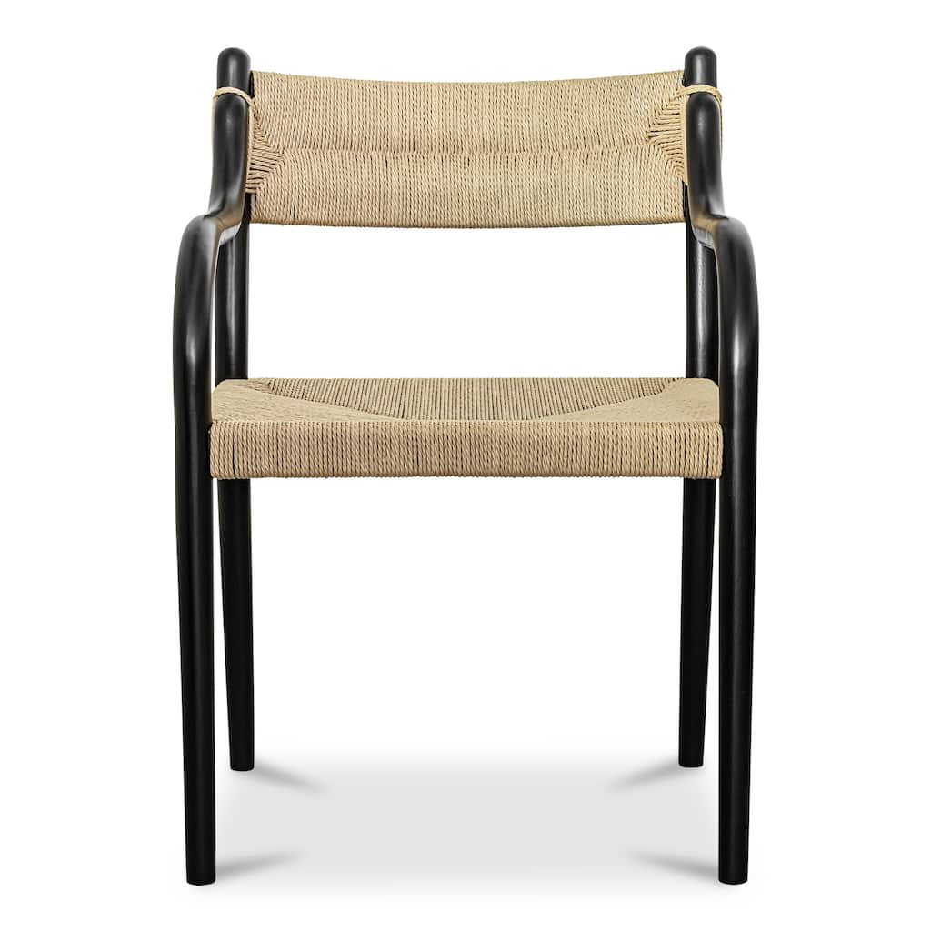 NADAAL STUDIOS Theren Dining Chair, Woven Paper Rope, Curved Arms, Solid Rubber Wood Frame, Black