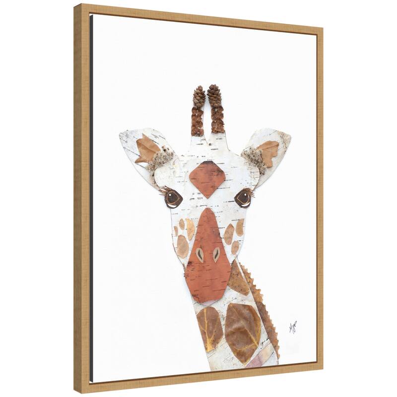 Kate and Laurel Giraffe by Madeline Jeppesen Framed Canvas Wall Art Print - 18x24 - Natural