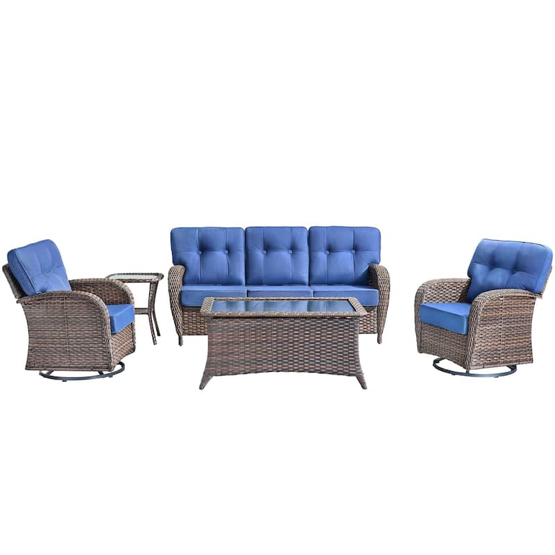 5 Pieces Pocassy 3 Seater Sofa Table with Swivel Chairs