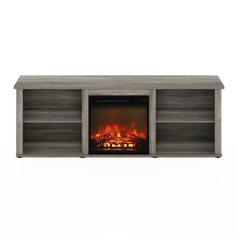 Furinno Classic 70 Inch TV Stand with Fireplace - French Oak Grey