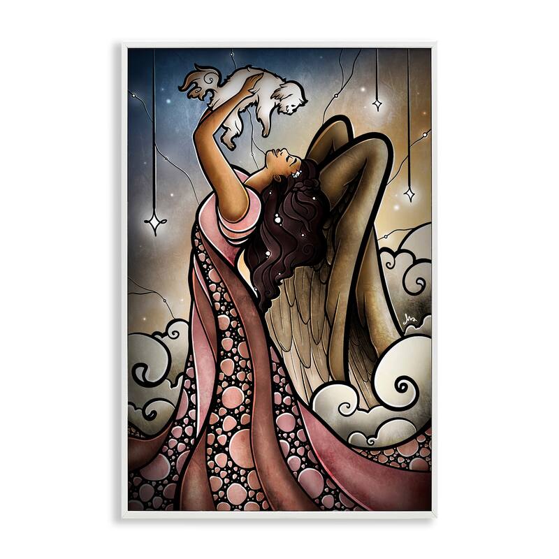 Stupell Angel with New Puppy Framed Giclee Art Design By Mandie Manzano - 16 x 24 - White