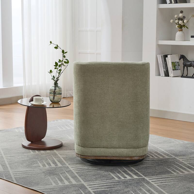 Chenille Upholstered Swivel Accent Chair, Armless Sofa Chair with Pillow, Lounge Reading Chair with Metal Base