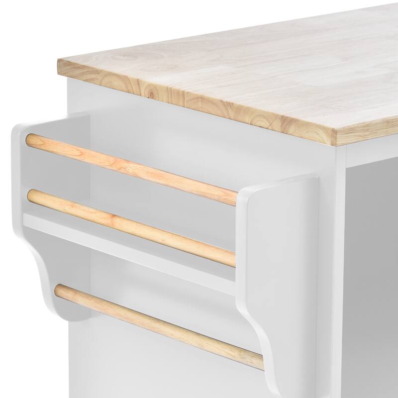 Kitchen Island with Solid Wood Desktop, Kitchen Island Cart on Locking Wheels, Rolling Island Cart with Cabinets & Drawers